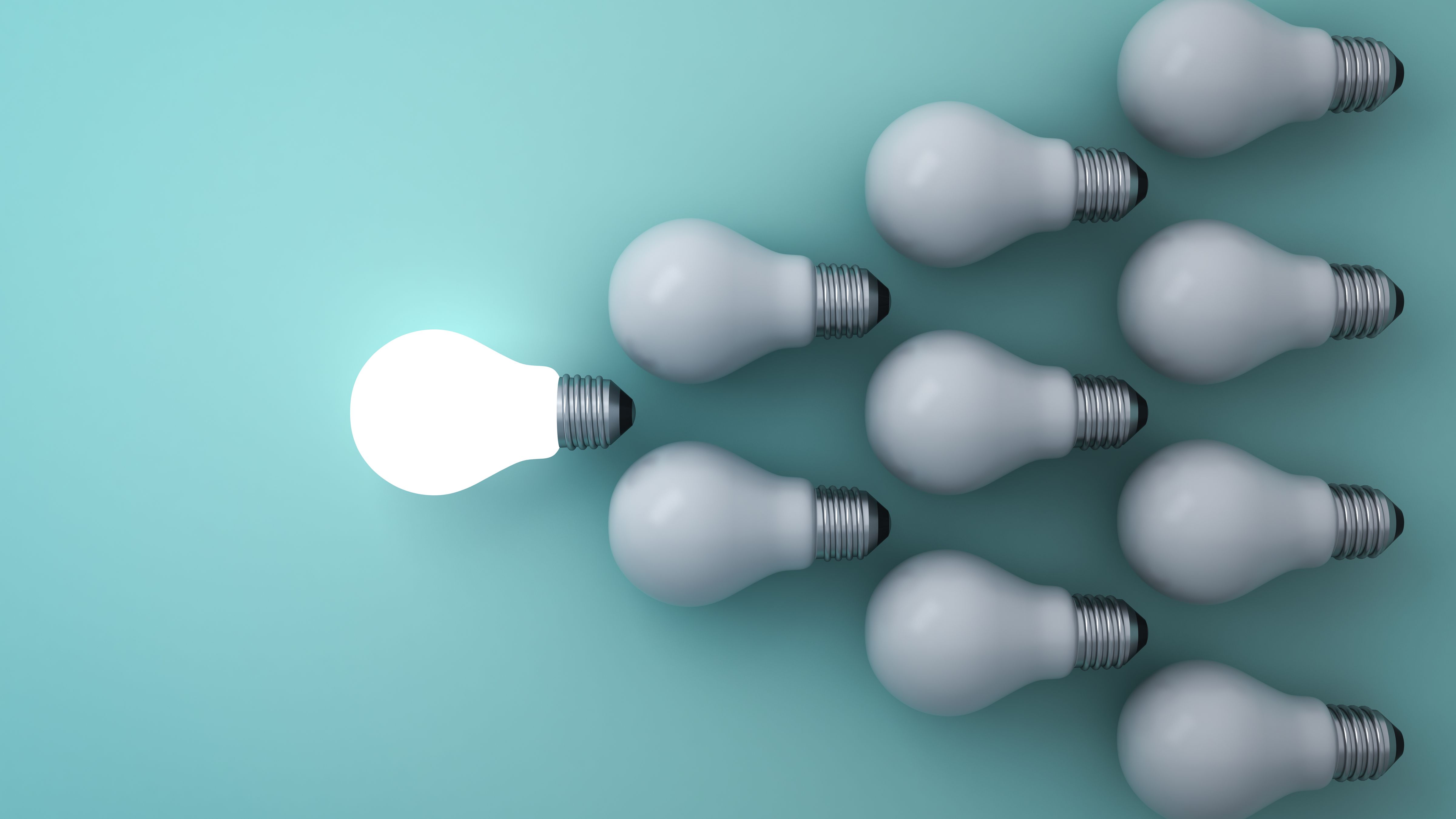 an image of 6 light bulbs facing the left with the top one of the pyramid lit up