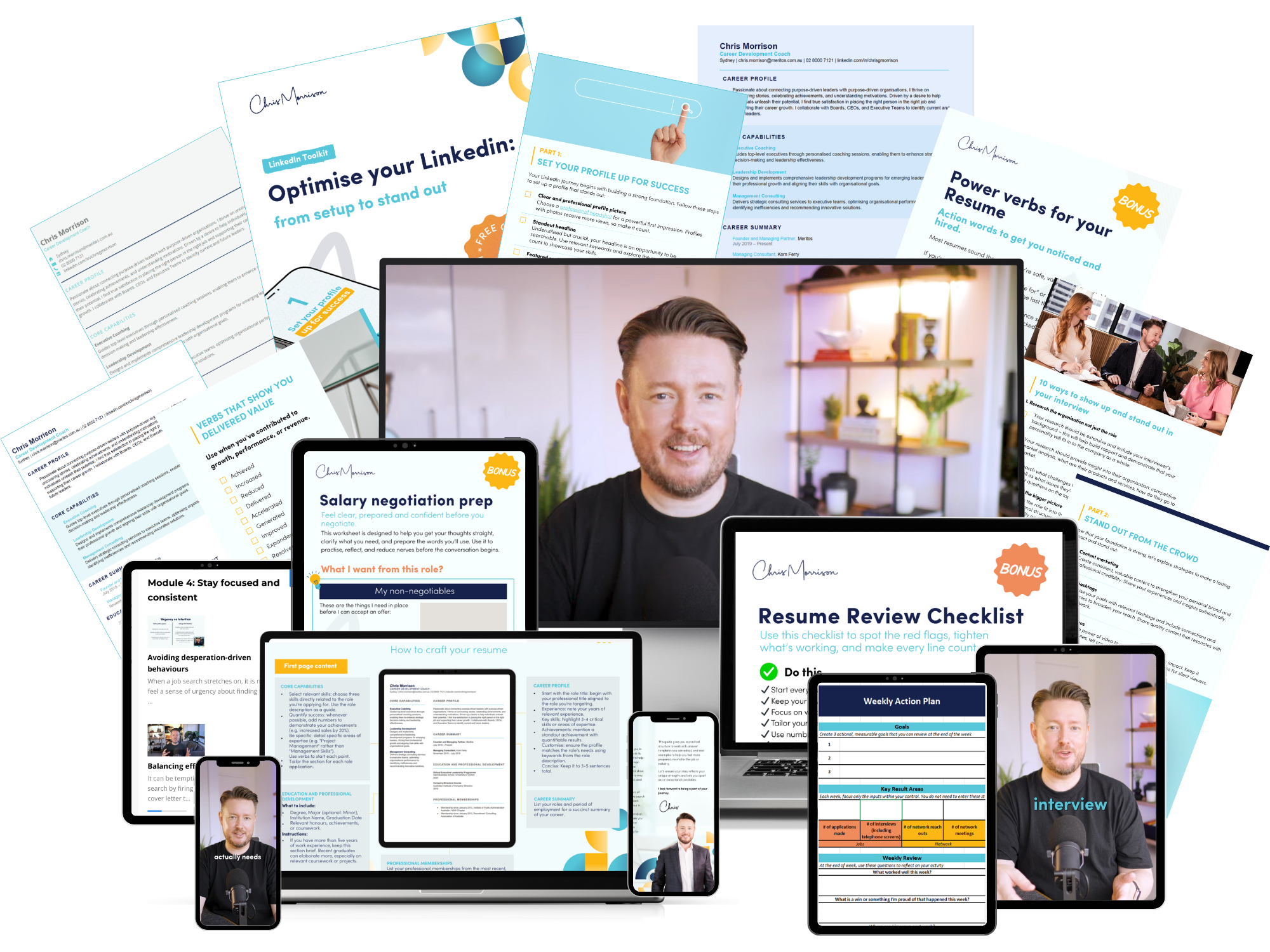 Mockup of everything that is included in the Get Hired Bundle